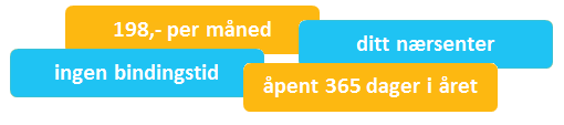 ditt nærsenter, 199,- per måned, ingen bindingstid, åpent 365 dager i året.